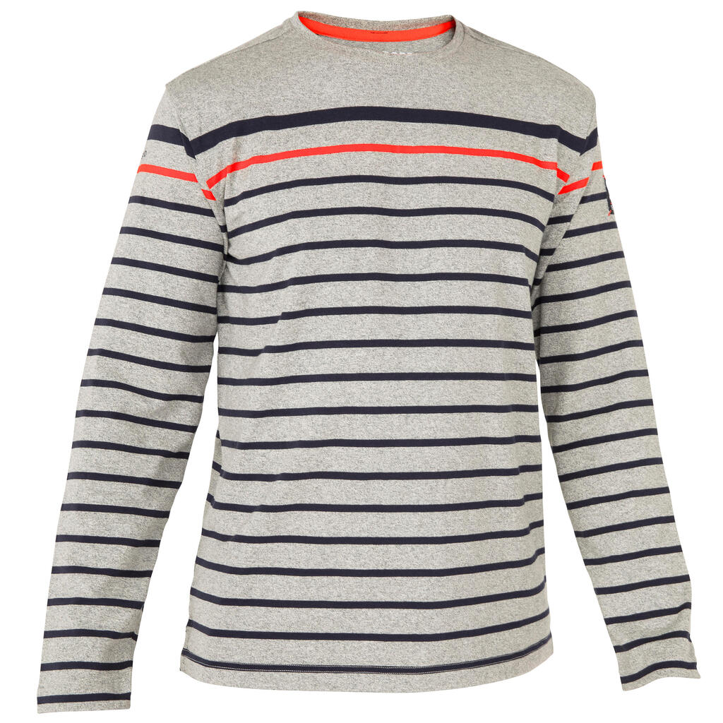 LS T-shirtMen’s 100 Adventure Sailing T-Shirt Striped Grey